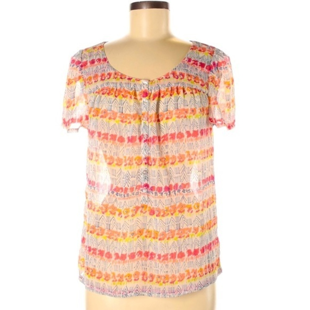 Gap size M orange floral short sleeve ruched top